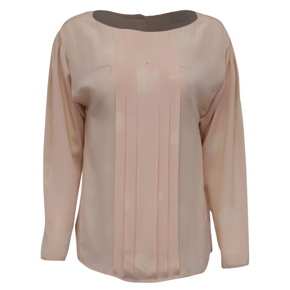 Dior Floral-Print Pleat-Accent Blouse in Pink Silk